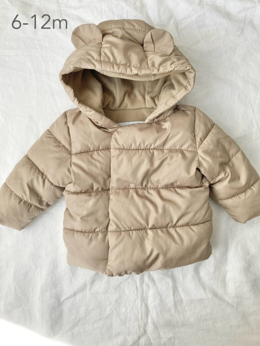 💙2/$25 Old Navy 6-12 Months Baby Tan Beige Puffer Jacket Winter Cozy Snow